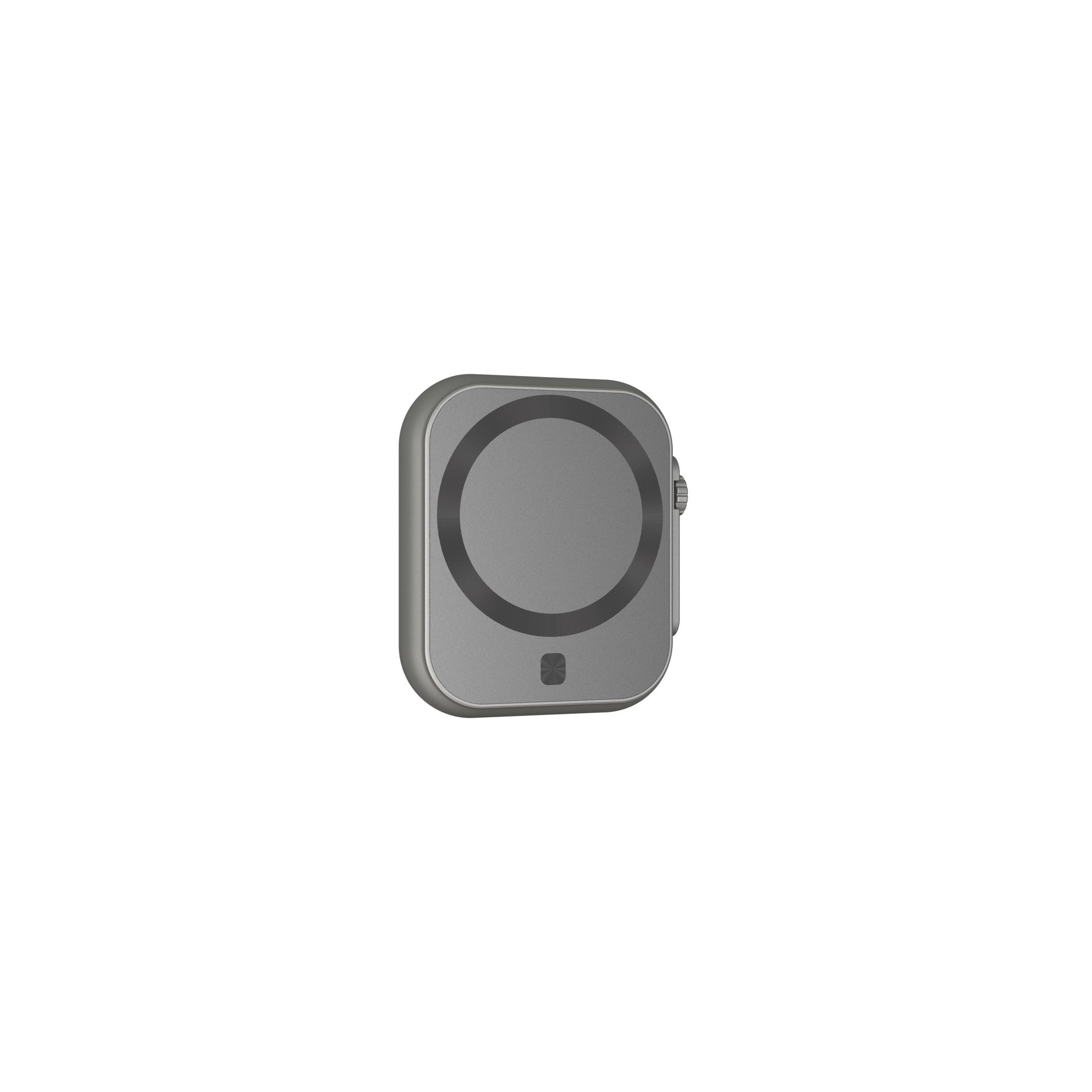 Batterie externe magnétique ultra-compacte couleur gris métal, idéale pour recharger son smartphone en voyage avec fixation MagSafe.
